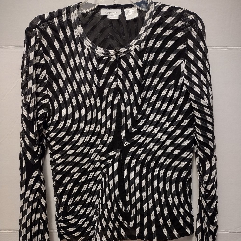 Andrea Rosati Black & White Mesh Sheer Long Sleeve Zip-Up Jacket